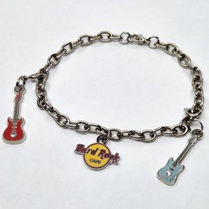 Hard Rock Cafe Charm Bracelet with Bejeweled Guitars